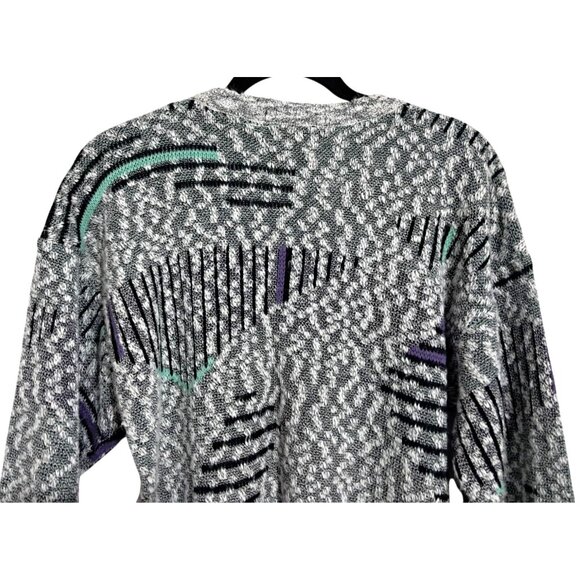 Vintage 90s FLUID Geometric Bubble Knit Sweater Mens Size S Gray Green Purple Ac - Picture 7 of 11